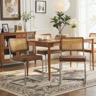 Sunvega Mid Century Modern Dining Chairs Set of 2 with Velvet Upholstery and Natural Rattan Back