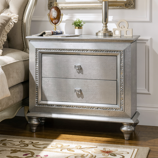Sunvega Modern Glam Champagne Finish Wooden Nightstand with Sparkling Crystal Trim