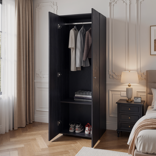 Sunvega 2 Door Black Wengue Armoire with 2 Interior Shelves for Bedroom