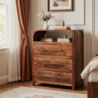 Sunvega Solid Mango Wood 3 Drawer Chest with Roasted Almond Finish