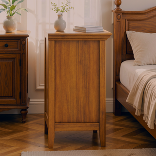 Sunvega Light Golden Brown Solid Wood Bedside Table with Two Spacious Drawers