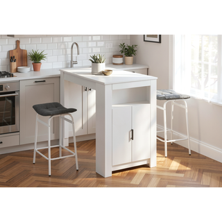 Sunvega 48" Rectangular White Laminate Counter Height Dining Table with Storage