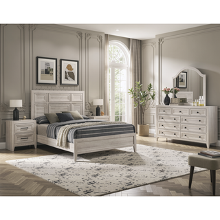 Sunvega Contemporary Geometric Design Two Drawer Nightstand with Off-White Finish