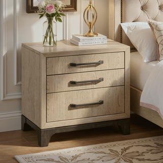 Sunvega Brown 3-Drawer Nightstand With USB Charging Outlet And Felt-Lined Top