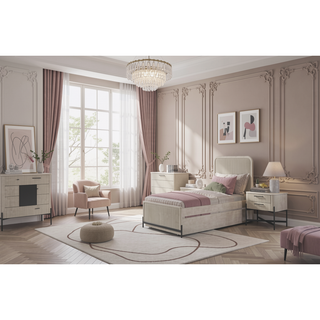 Sunvega Taupe Reeded Front Chest with 4 Storage Drawers and Metal Accent Base