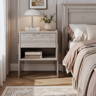 Sunvega Light Gray Nightstand with Drawer and Open Shelf for Bedroom Living Room