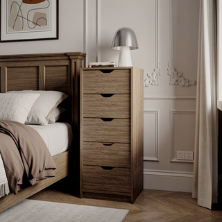 Sunvega Natural Oak 5-Drawer Dresser with Sturdy Wood Frame for Bedrooms
