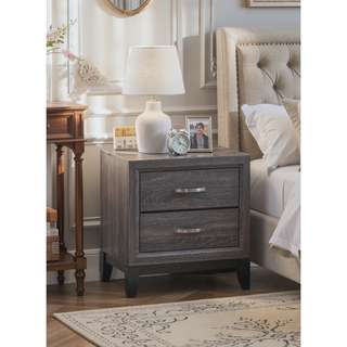 Sunvega White Laminate Nightstand with Wood Grain Detailing and Two Spacious Drawers