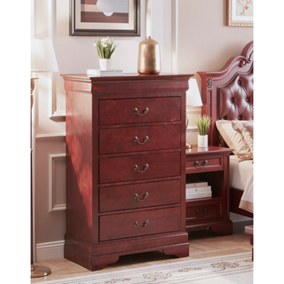 Sunvega Traditional Cherry Chest with Carved Bases and English Dovetailed Drawers