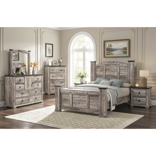 Sunvega Contemporary Rustic Gray Two-Tone Finish Nightstand with Two Drawers and Metal Knobs