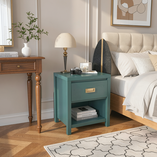 Sunvega Timeless 1 Drawer Nightstand with Vintage Gold Pulls and Open Cubby