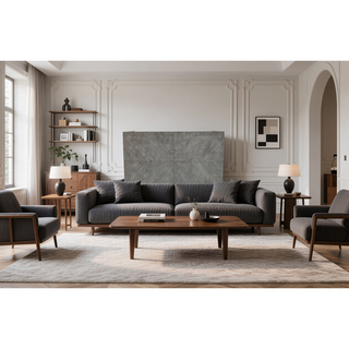 Sunvega Contemporary Farmhouse Gray Upholstered Dining Set with Table Bench and Chairs