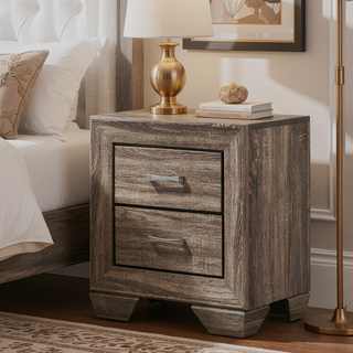Sunvega Washed Taupe 2-Drawer Rectangular Nightstand with Sturdy Wooden Frame