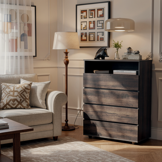Sunvega Alpine Four Drawer Dresser with Flat Front Design for Bedroom Storage