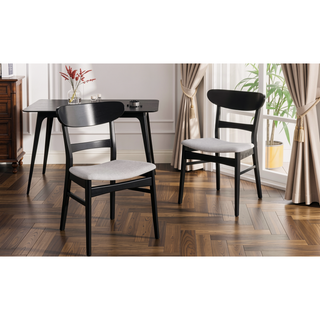 Sunvega Mid-Century Modern Upholstered Dining Chairs with Rubberwood Legs Set of 2