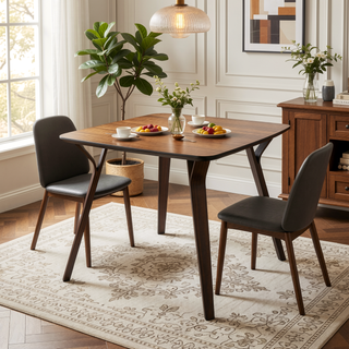 Sunvega Mid-Century Modern Walnut Wood Dining Table with Splayed Tapered Legs