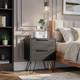 Sunvega Sleek Modern Nightstand with Hairpin Legs and Two Drawers for Storage