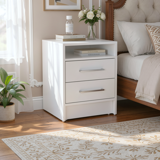 Sunvega Modern Nightstand with Two Spacious Drawers and Metal Handles for Bedroom