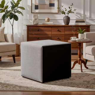 Sunvega Upholstered Nightstand with Two Drawers in Grey Linen Look Fabric