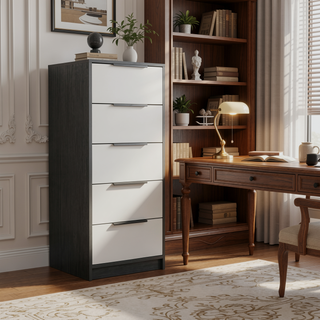 Sunvega Maryland White Pine Finish 5 Drawer Dresser with Metal Handles