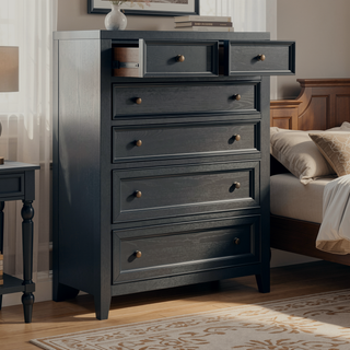 Sunvega Ebony 6-Drawer Chest with Classic Design and Sleek Metal Knobs