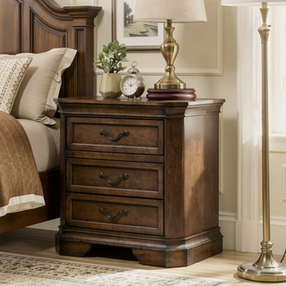 Sunvega Antique Walnut Brown 3-Drawer Wood Nightstand with Distressed Marks