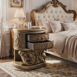 Sunvega Brown and Gold 2-Drawer Nightstand with Self-Closing Feature and Felt Lined Interior