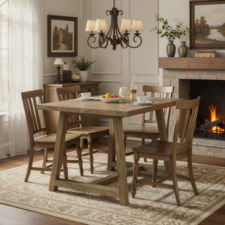 Sunvega Grey Wash Solid Mango Wood Farmhouse Dining Table with Trestle Base