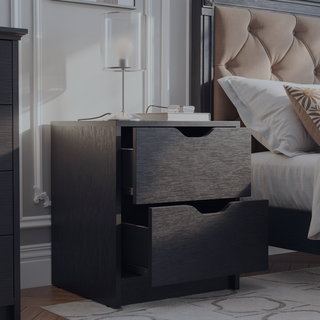 Sunvega White 2 Drawer Nightstand End Table with Pull Out System and Sleek Design