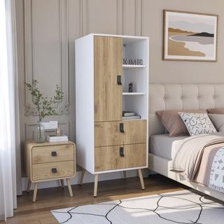 Sunvega Tall Dresser with Door, 2 Drawers, and Open Shelves for Storage