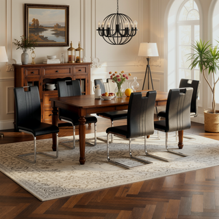 Sunvega Set of 4 Modern PU Material Bow-Shaped Chairs with Non-Slip Pads and Ergonomic Backrest