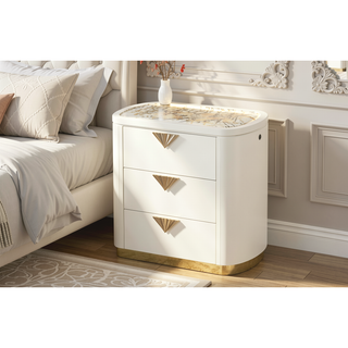Sunvega Modern Nightstand with Gold Accents and Illuminated Top Panel