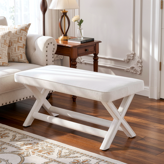 Sunvega Mid-Century Modern Velvet Upholstered Accent Bench with X-Crossed Legs