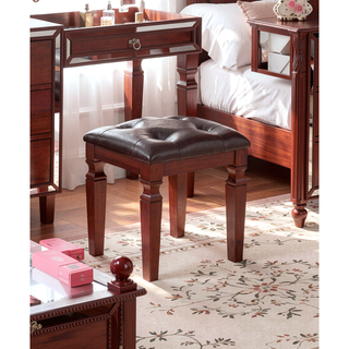 Sunvega Traditional Cherry Wood Vanity Set with Tufted Stool and Storage Drawers