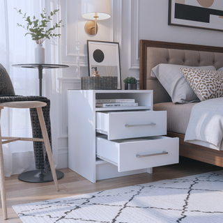 Sunvega 19.9 Inch High Nightstand with Two Drawers and Open Shelf