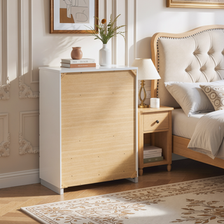 Sunvega Modern White High Gloss 5-Drawer Chest with Chrome Handles for Bedroom