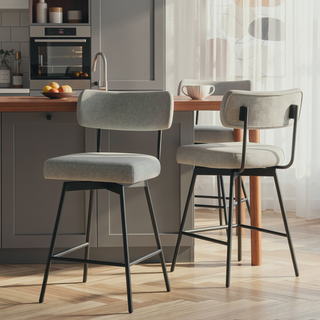 Sunvega Light Grey Fabric Upholstered Swivel Counter Height Stool Set of 2