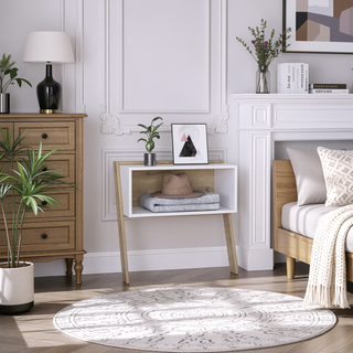 Sunvega Light Oak and White Nightstand with Superior Top and One Shelf
