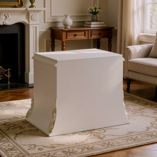 Sunvega Antique White Finish Nightstand with 2 Scrolled Floral Storage Drawers