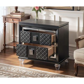 Sunvega Metallic Gray Finish 2 Drawers Nightstand with Sparkling Trim and Acrylic Legs