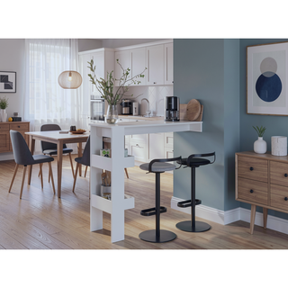 Sunvega Modern White Bar Table with Storage Shelf for Home Bar Kitchen or Dining Room