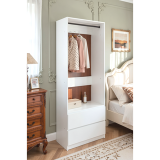 Sunvega White Wood Walk-In Closet with Two Rods and Oak Finish