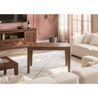 Sunvega Walnut Finish Rectangular Dining Table with Extension Leaf for 8