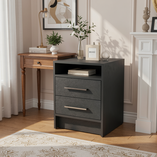 Sunvega Melamine Nightstand with Two Large Drawers and Open Shelf for Bedroom