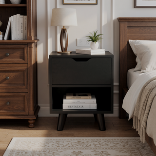 Sunvega Nightstand with Roomy Drawer and Generous Display Shelf for Bedroom