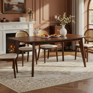 Sunvega Mid-Century Modern Dark Walnut Rectangular Dining Table with Leaf Extension