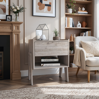 Sunvega Light Gray Nightstand with One Drawer and Open Shelf Storage