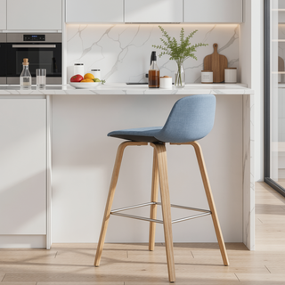Sunvega Denim Blue Bentwood Bar Stools with Chrome Footrest Set of 2