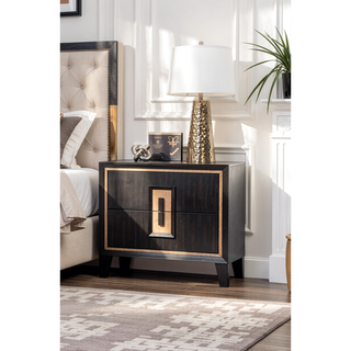 Sunvega Contemporary Espresso Nightstand with Gold Accent Trim and Felt-Lined Drawers