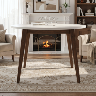 Sunvega Mid-Century Modern Round Dining Table in White Solid Wood for Kitchen